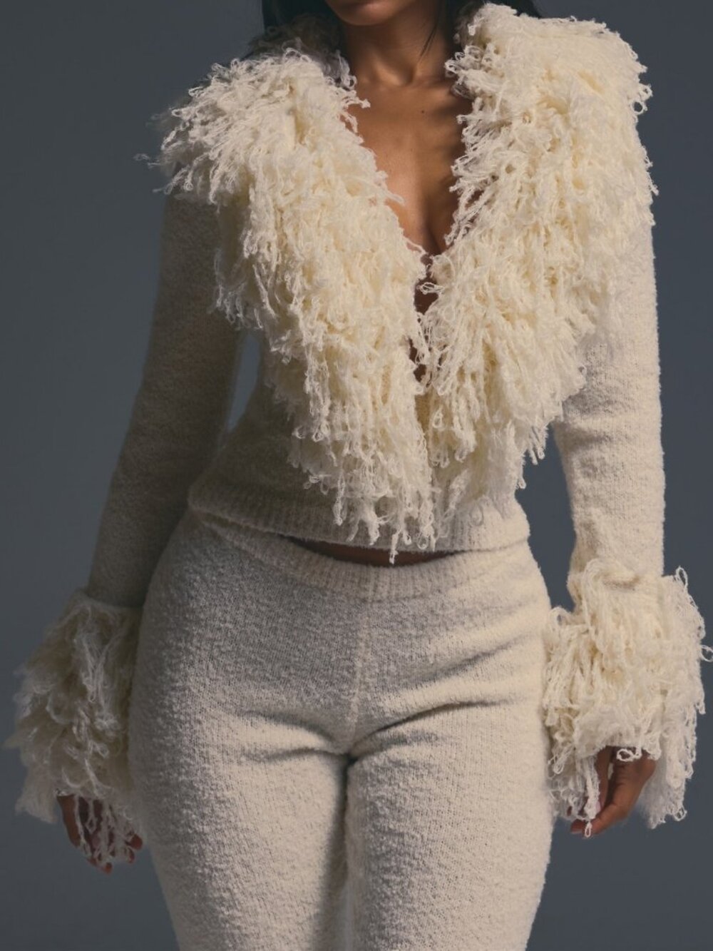Cream Cozy Women's Faux Fur Trim V-Neck Cardigan